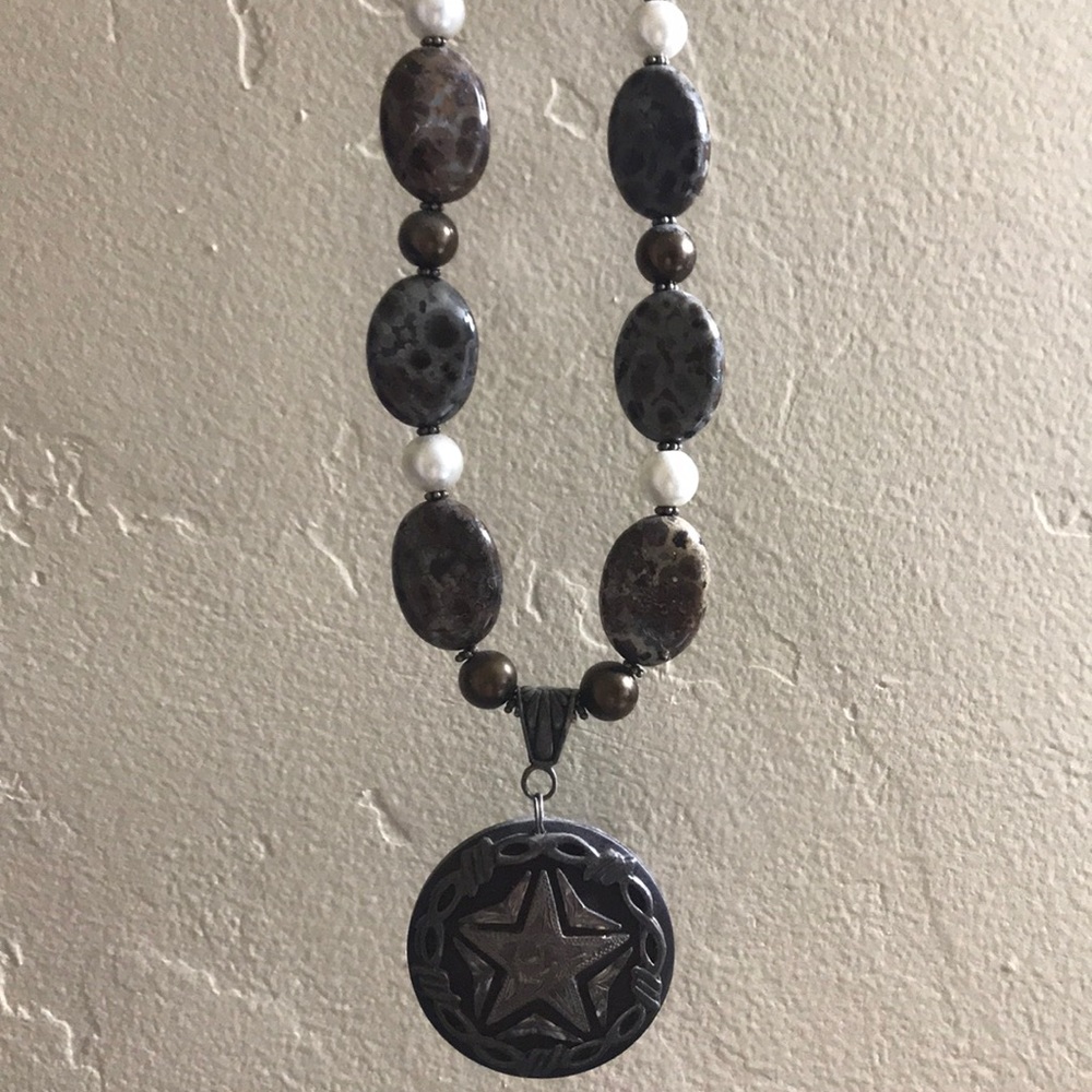 Pearl and stone necklace with star pendant